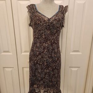 Jonathon Martin Floral Brown And Blue Sleeveless Dress
